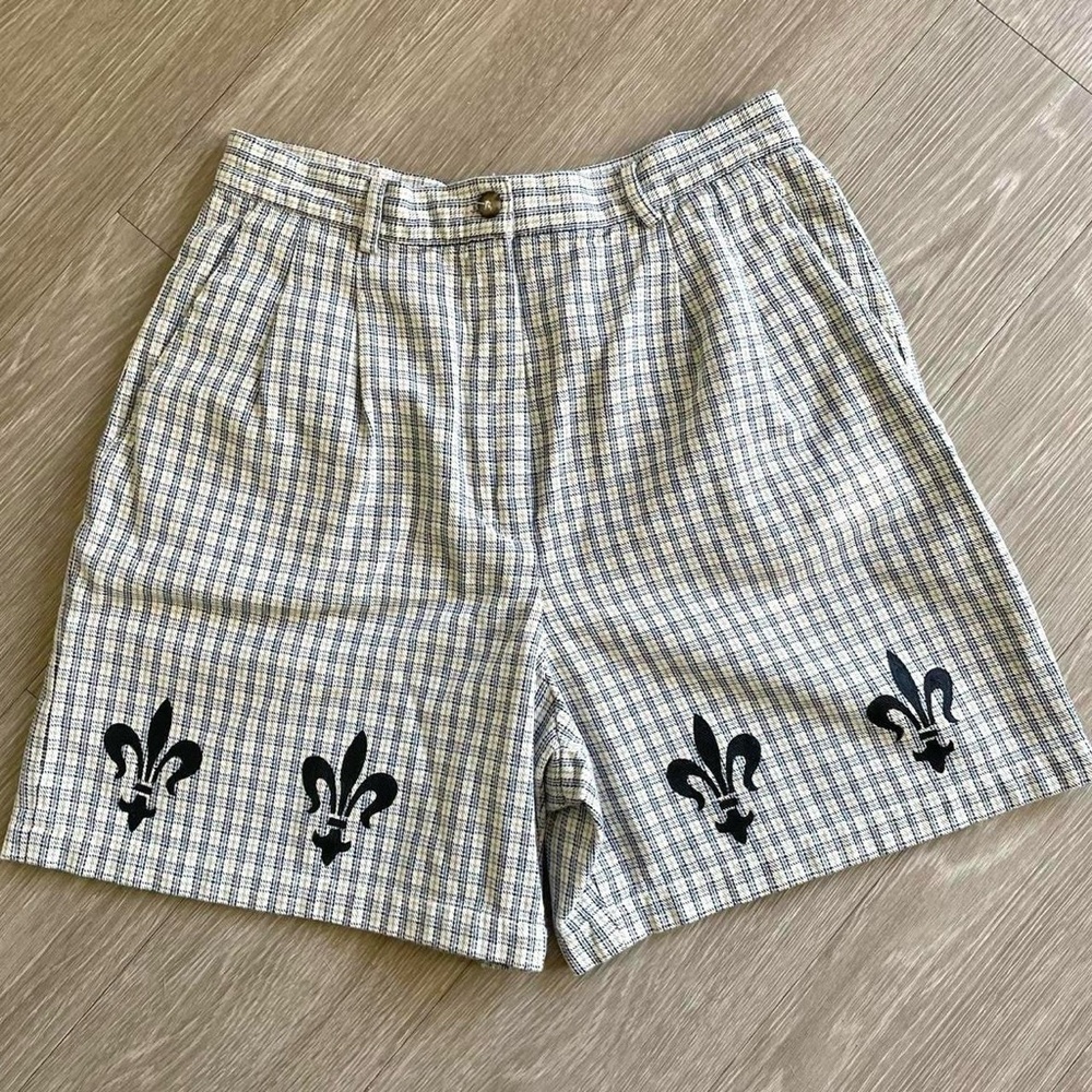Rafaella High Waist Plaid Shorts - Cream and Grey Plaid Block Printed